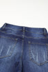 High Waist Distressed Straight Leg Contrast Cuff Jeans