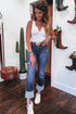 High Waist Distressed Straight Leg Deep Cuff Jeans