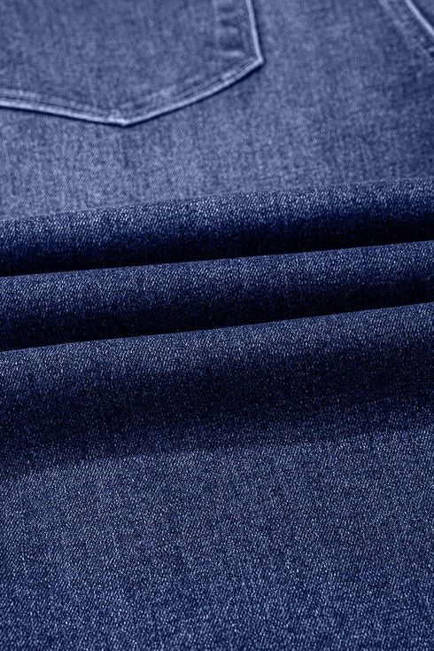 High Waist Distressed Straight Leg Deep Cuff Jeans