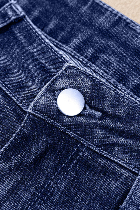 High Waist Distressed Straight Leg Deep Cuff Jeans