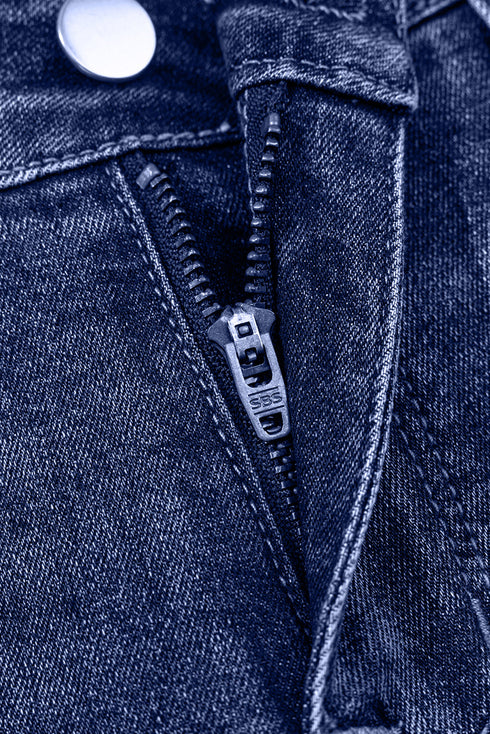 High Waist Distressed Straight Leg Deep Cuff Jeans