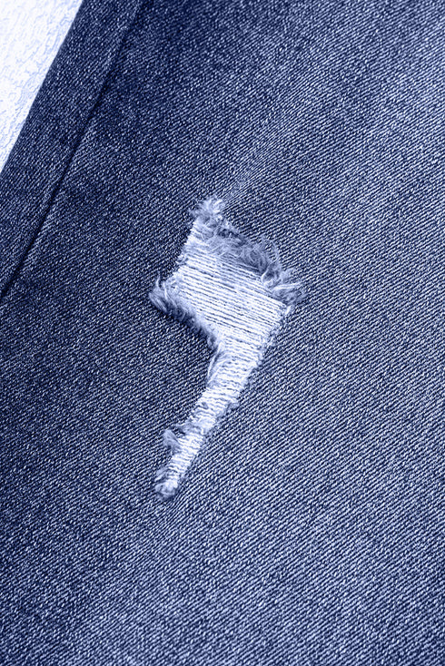 High Waist Distressed Straight Leg Deep Cuff Jeans