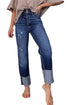 High Waist Distressed Straight Leg Denim Jeans