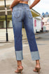 High Waist Distressed Straight Leg Denim Jeans