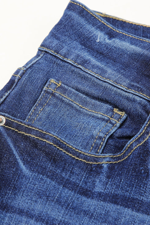 High Waist Distressed Straight Leg Denim Jeans