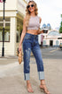 High Waist Distressed Straight Leg Denim Jeans