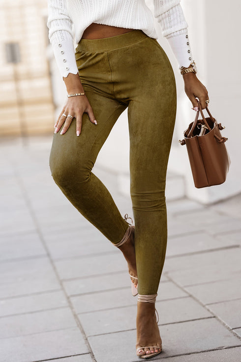 High Waist Faux Suede Skinny Leggings