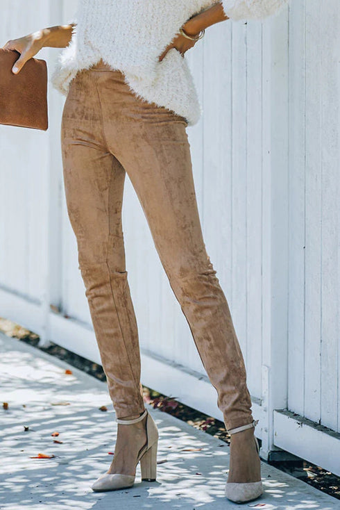 High Waist Faux Suede Skinny Leggings