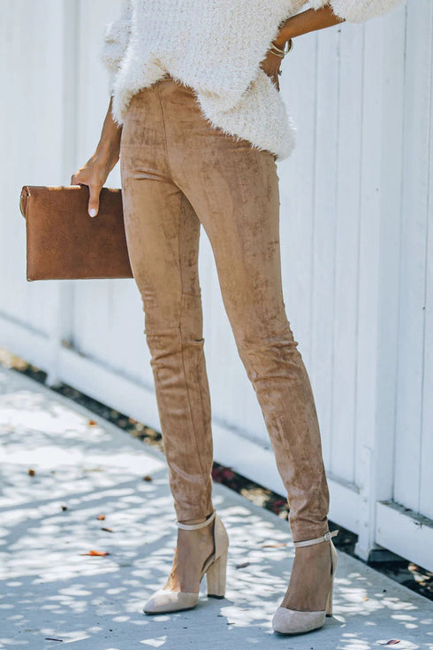 High Waist Faux Suede Skinny Leggings