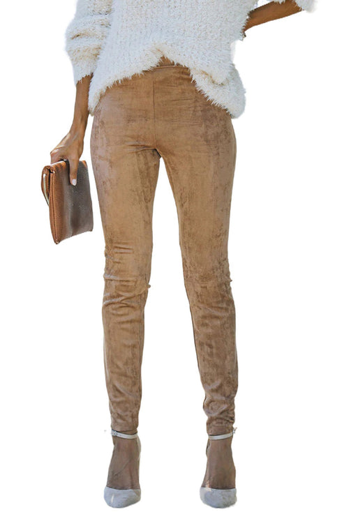 High Waist Faux Suede Skinny Leggings