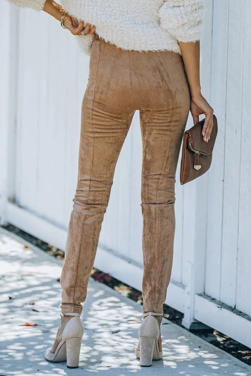 High Waist Faux Suede Skinny Leggings