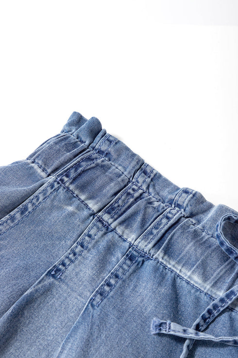 High Waist Lace Up Raw Hem Plus Size Denim Shorts