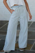 High Waist Light Wash Center Seam Contrast Trim Wide Leg Denim Pants