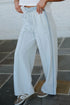 High Waist Light Wash Center Seam Contrast Trim Wide Leg Denim Pants