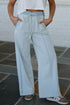 High Waist Light Wash Center Seam Contrast Trim Wide Leg Denim Pants