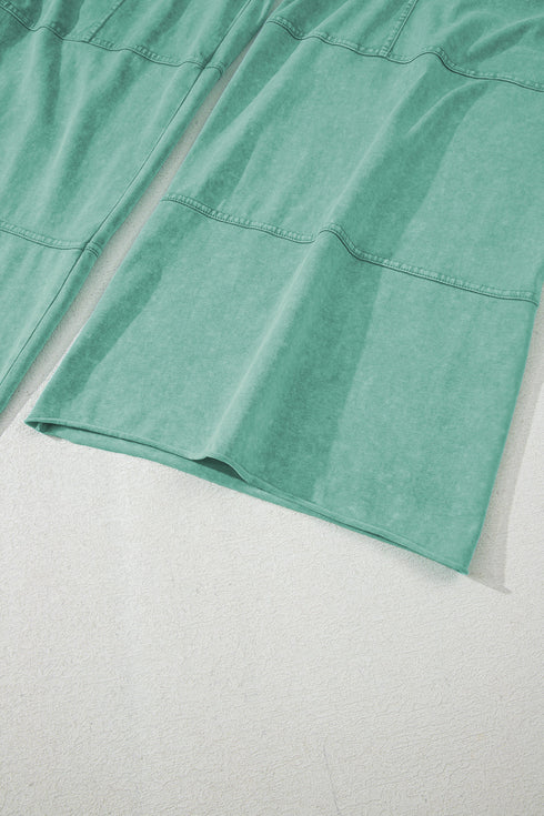High Waist Mineral Wash Exposed Seam Drawstring Wide Leg Pants