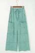 High Waist Mineral Wash Exposed Seam Drawstring Wide Leg Pants