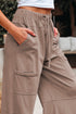 High Waist Mineral Wash Exposed Seam Drawstring Wide Leg Pants