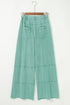 High Waist Mineral Wash Exposed Seam Drawstring Wide Leg Pants