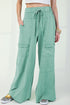 High Waist Mineral Wash Exposed Seam Drawstring Wide Leg Pants