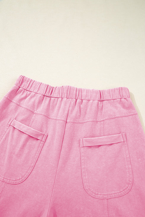 High Waist Mineral Wash Exposed Seam Drawstring Wide Leg Pants