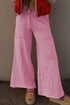 High Waist Mineral Wash Exposed Seam Drawstring Wide Leg Pants