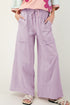 High Waist Mineral Wash Exposed Seam Drawstring Wide Leg Pants