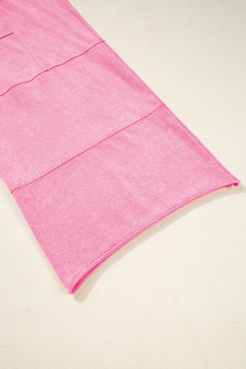 High Waist Mineral Wash Exposed Seam Drawstring Wide Leg Pants