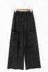 High Waist Mineral Wash Exposed Seam Drawstring Wide Leg Pants