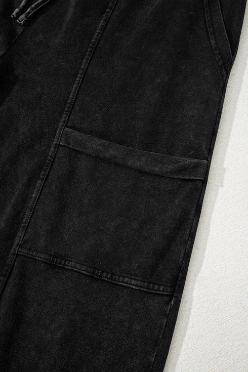 High Waist Mineral Wash Exposed Seam Drawstring Wide Leg Pants