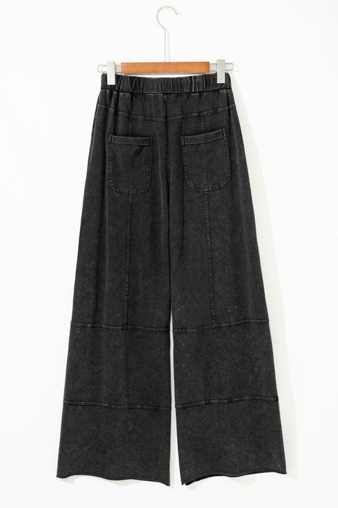 High Waist Mineral Wash Exposed Seam Drawstring Wide Leg Pants