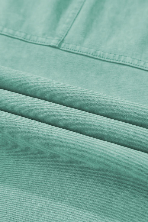 High Waist Mineral Wash Exposed Seam Drawstring Wide Leg Pants