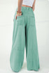 High Waist Mineral Wash Exposed Seam Drawstring Wide Leg Pants