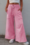 High Waist Mineral Wash Exposed Seam Drawstring Wide Leg Pants
