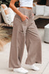 High Waist Mineral Wash Exposed Seam Drawstring Wide Leg Pants