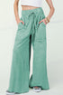 High Waist Mineral Wash Exposed Seam Drawstring Wide Leg Pants