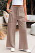 High Waist Mineral Wash Exposed Seam Drawstring Wide Leg Pants
