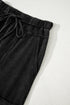 High Waist Mineral Wash Exposed Seam Drawstring Wide Leg Pants