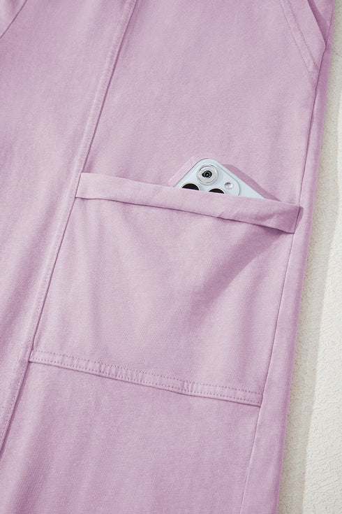 High Waist Mineral Wash Exposed Seam Drawstring Wide Leg Pants