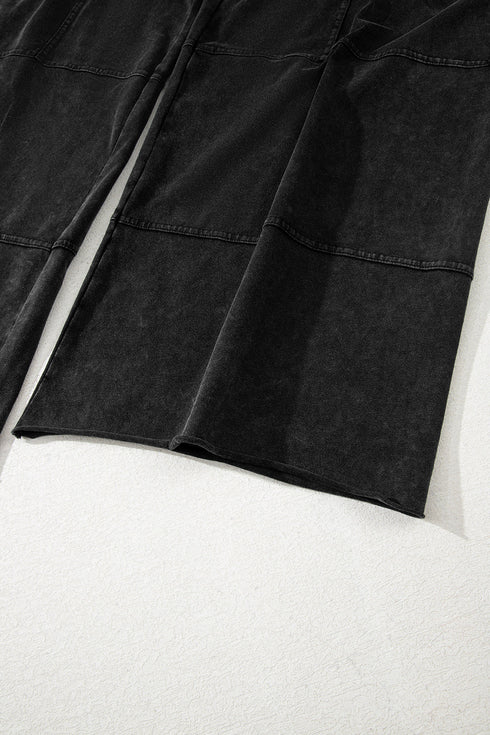 High Waist Mineral Wash Exposed Seam Drawstring Wide Leg Pants