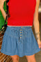 High Waist Pleated Drawstring Half Button Denim Skirt