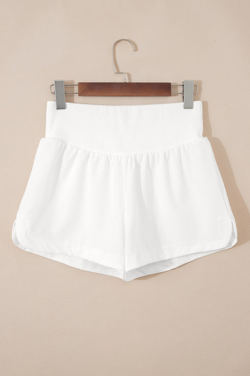 High Waist Ribbed Patchwork Active Casual Shorts