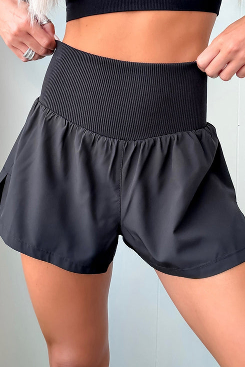 High Waist Ribbed Patchwork Active Casual Shorts
