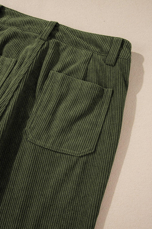 High Waist Square Pocket Western Corduroy Pants