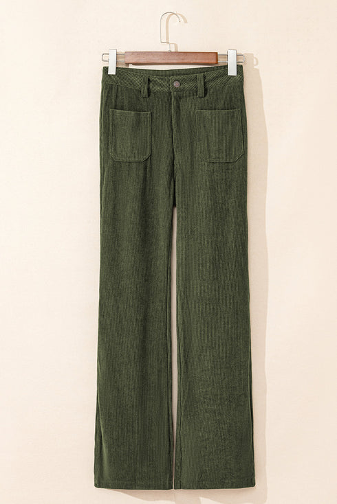 High Waist Square Pocket Western Corduroy Pants