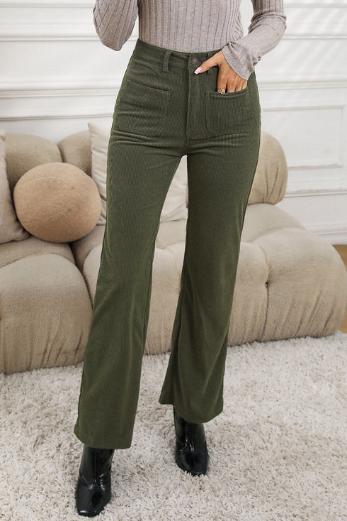 High Waist Square Pocket Western Corduroy Pants