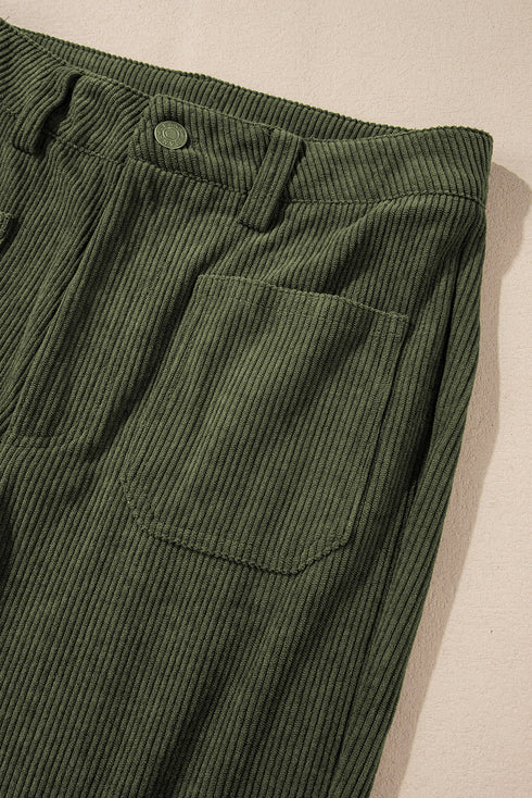 High Waist Square Pocket Western Corduroy Pants