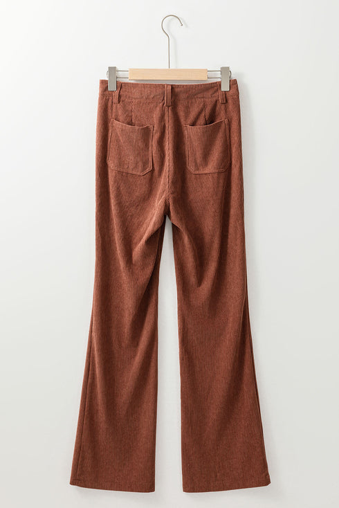 High Waist Square Pocket Western Corduroy Pants