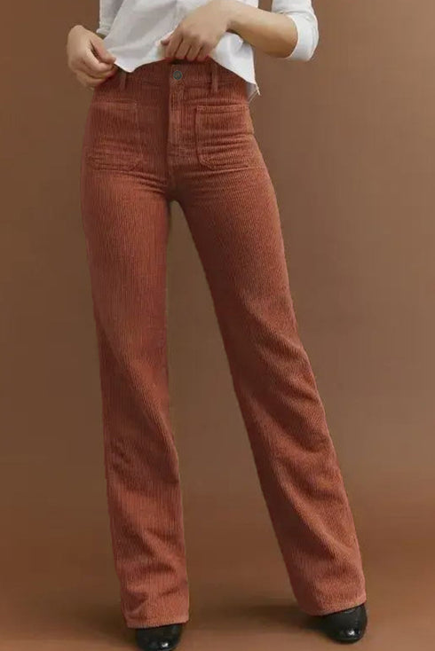 High Waist Square Pocket Western Corduroy Pants