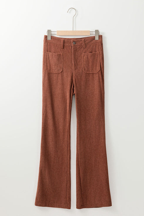 High Waist Square Pocket Western Corduroy Pants